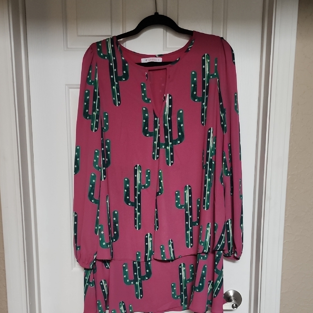 Izzy & Lola Pink Cactus Print Mini Dress - Picture 2 of 8